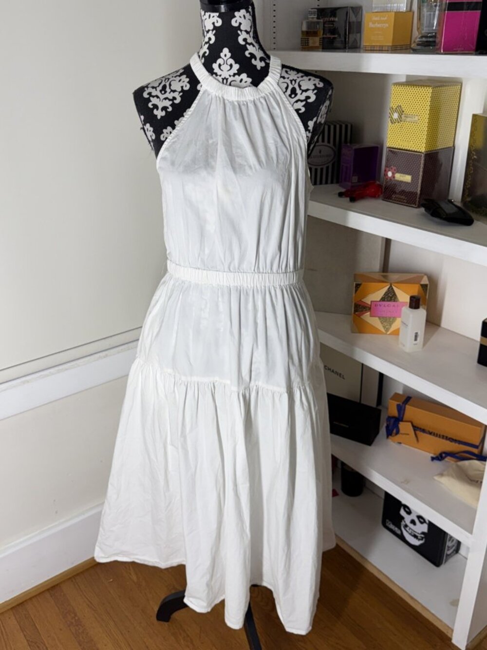 Scoop Women's crisp white halter midi dress pockets summer cotton L 12-14